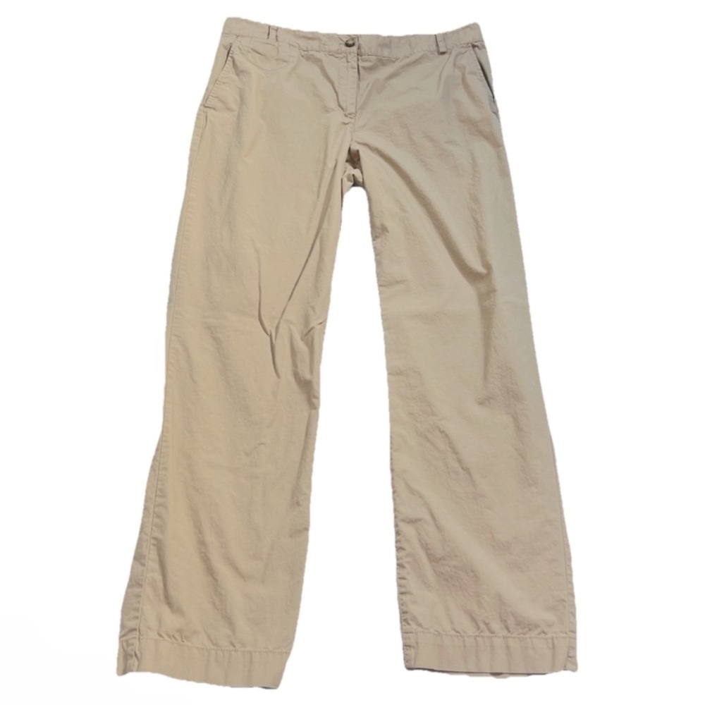 Talbots Boyfriend High Rise Straight Leg Khaki Solid Tan Cotton Chino Pants 14 - Picture 1 of 6